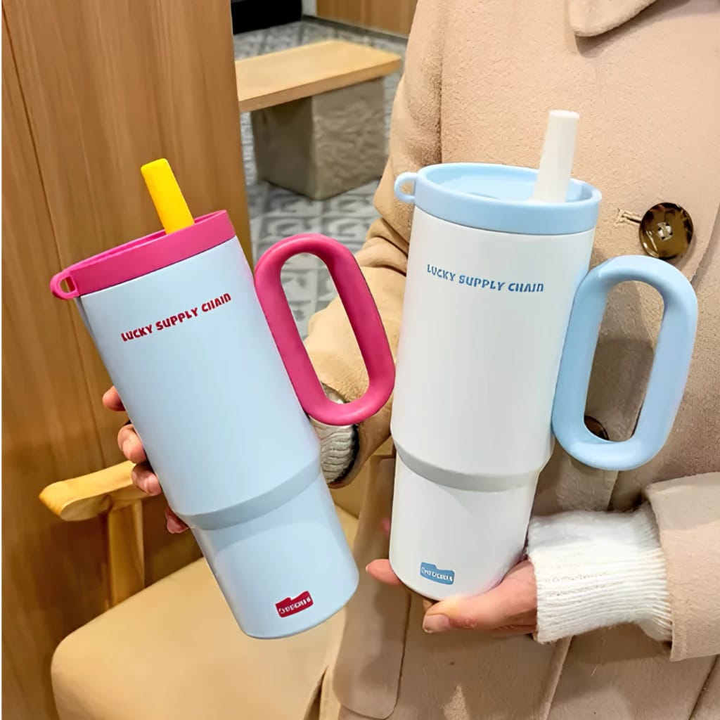 30oz Insulated Travel Tumbler with Handle & Straw – Stylish Reusable Water Cup