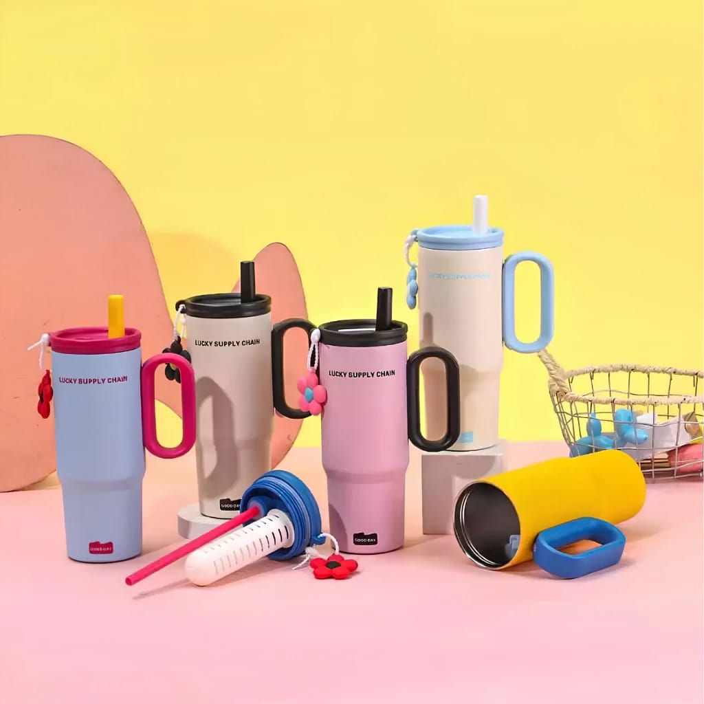30oz Insulated Travel Tumbler with Handle & Straw – Stylish Reusable Water Cup