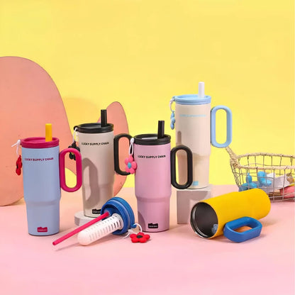 30oz Insulated Travel Tumbler with Handle & Straw – Stylish Reusable Water Cup