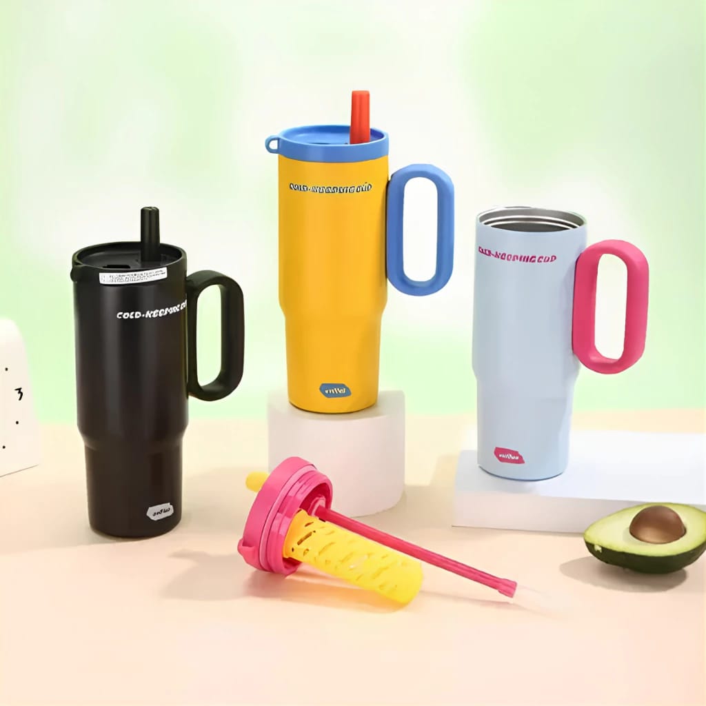 30oz Insulated Travel Tumbler with Handle & Straw – Stylish Reusable Water Cup