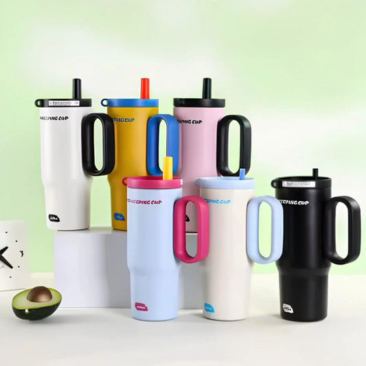 30oz Insulated Travel Tumbler with Handle & Straw – Stylish Reusable Water Cup