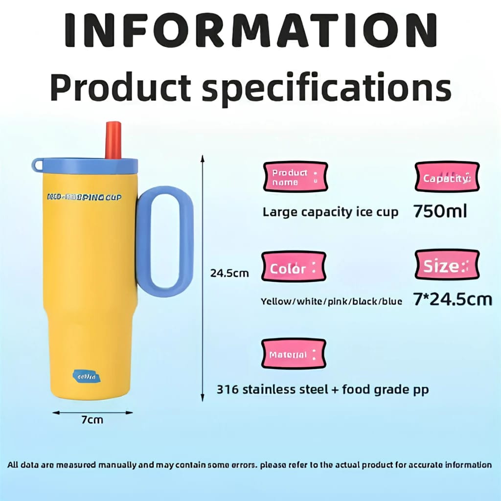 30oz Insulated Travel Tumbler with Handle & Straw – Stylish Reusable Water Cup