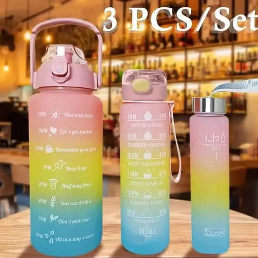 Large Capacity Gradient Motivational Sports Water Bottle Set – 3-Piece Leakproof BPA-Free Bottles
