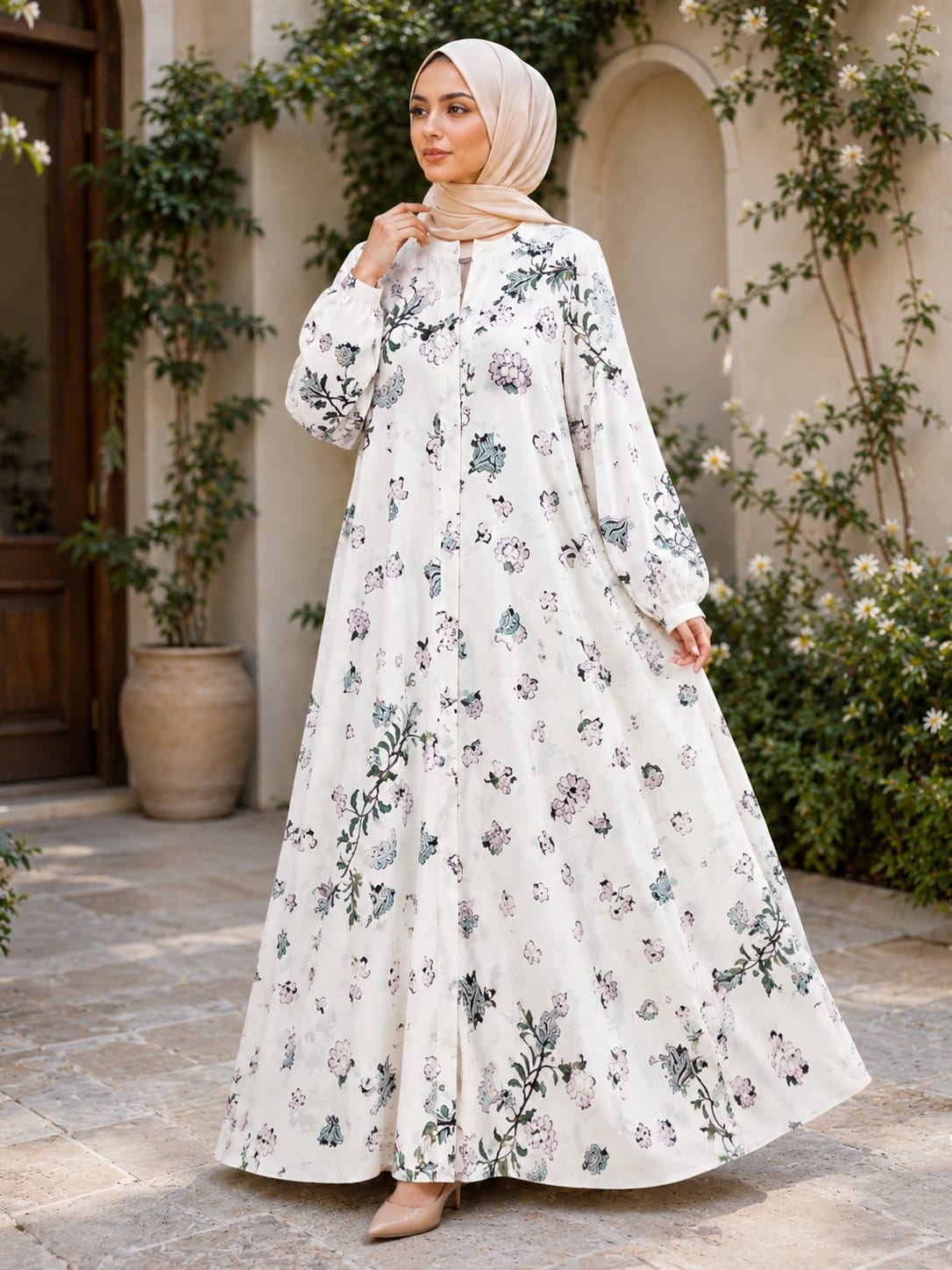 3D Printed Front Open Georgette Abaya with Hidden Pockets | Crinkle-Free | Summer & Umrah Wear