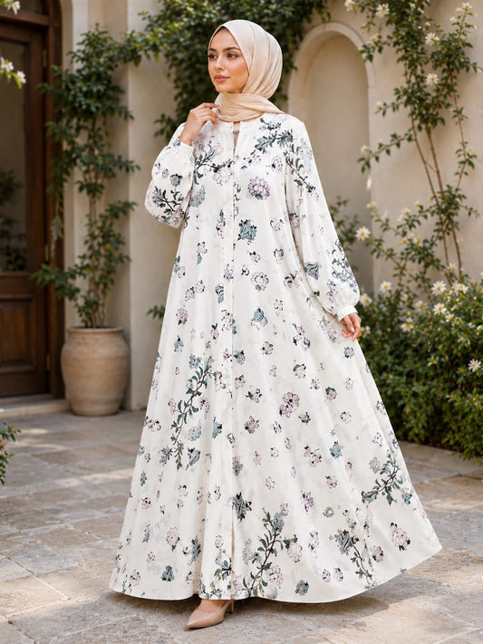 3D Printed Front Open Georgette Abaya with Hidden Pockets | Crinkle-Free | Summer & Umrah Wear