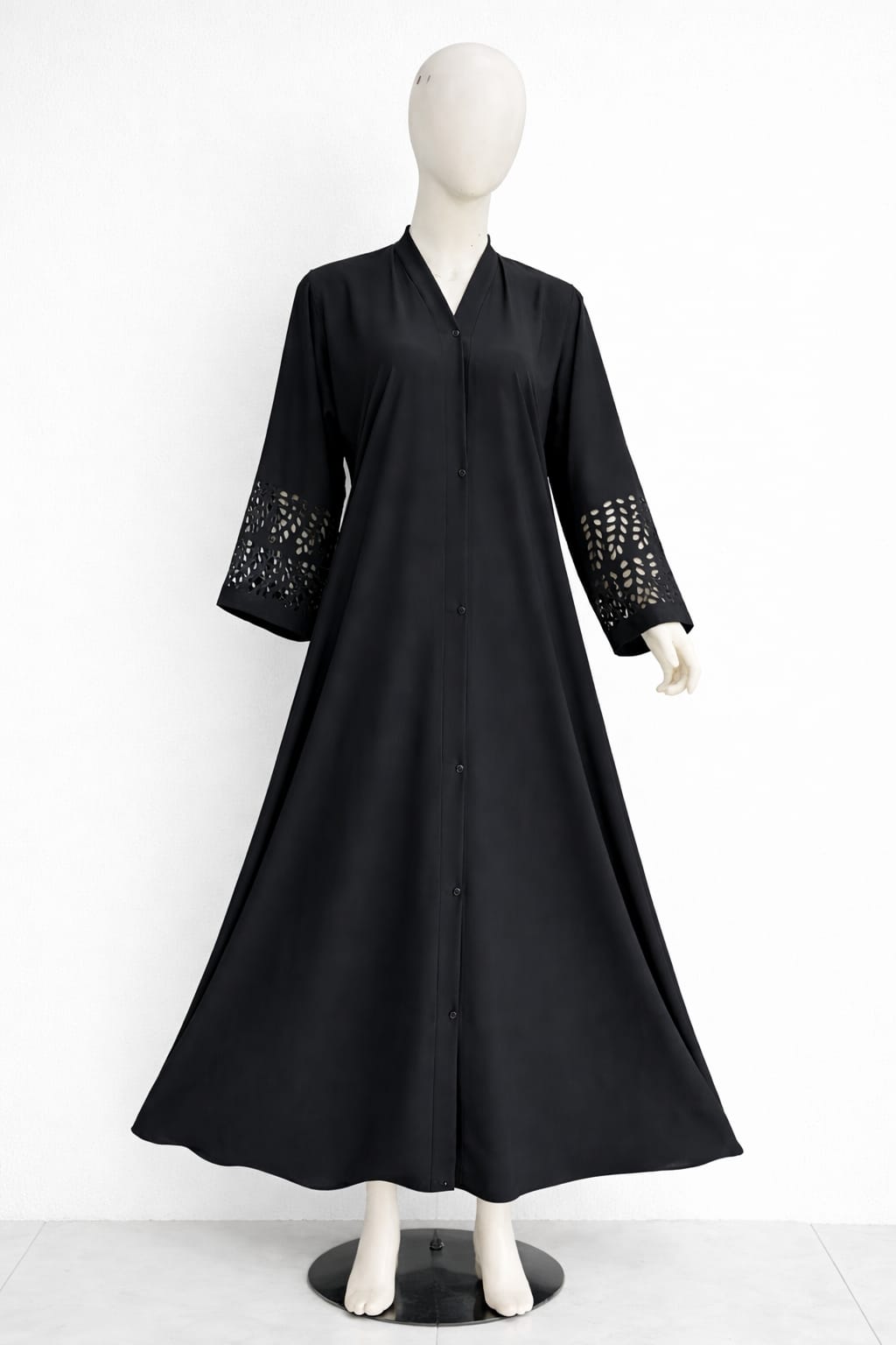 Plain Front Open Abaya with Laser Cut Sleeves – Premium Georgette | Elegant Modest Wear