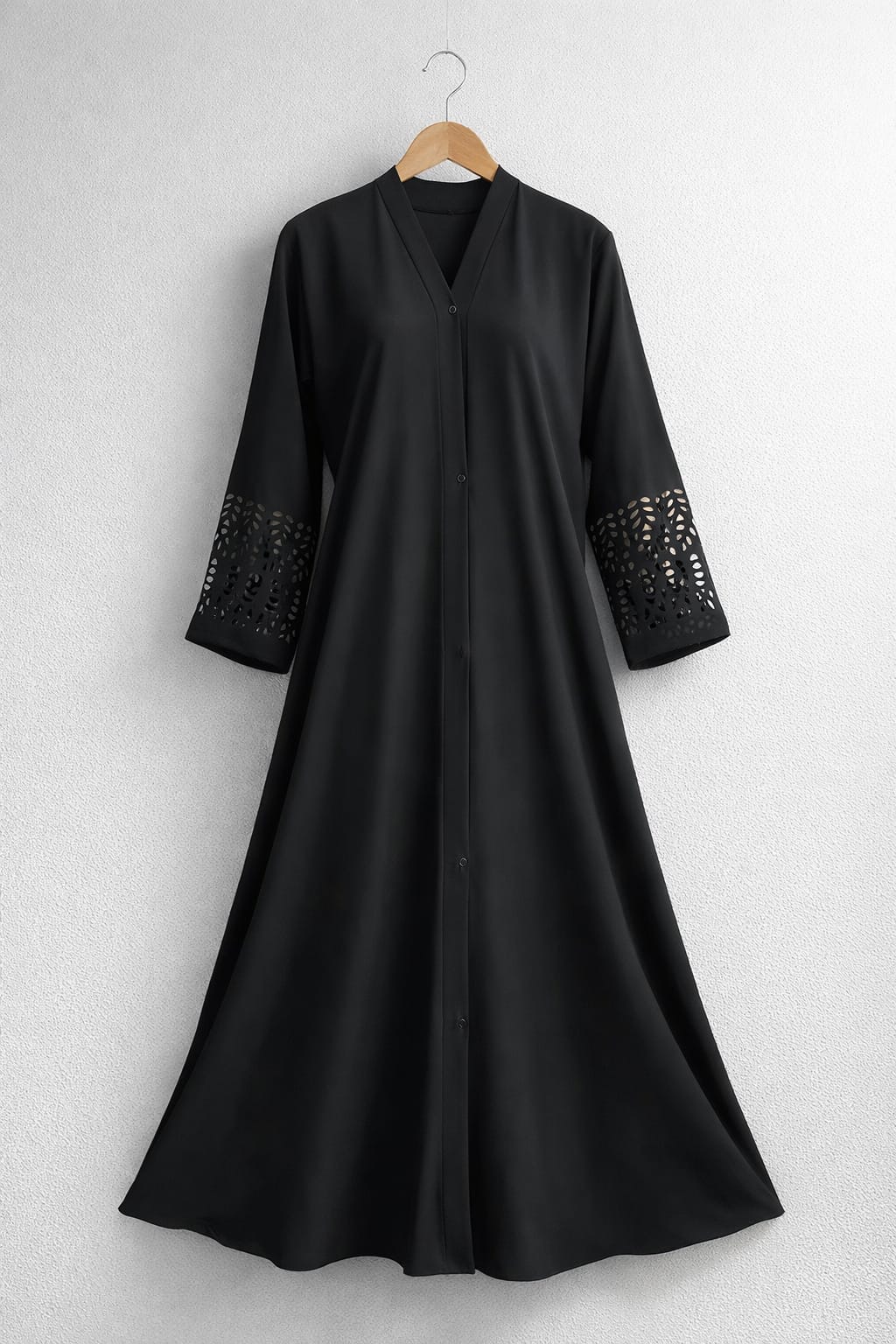 Plain Front Open Abaya with Laser Cut Sleeves – Premium Georgette | Elegant Modest Wear