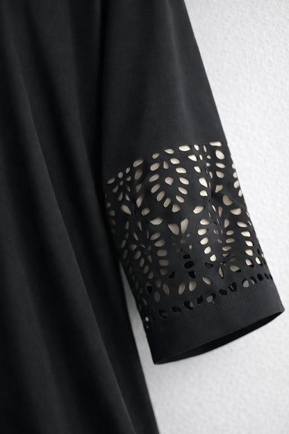 Plain Front Open Abaya with Laser Cut Sleeves – Premium Georgette | Elegant Modest Wear